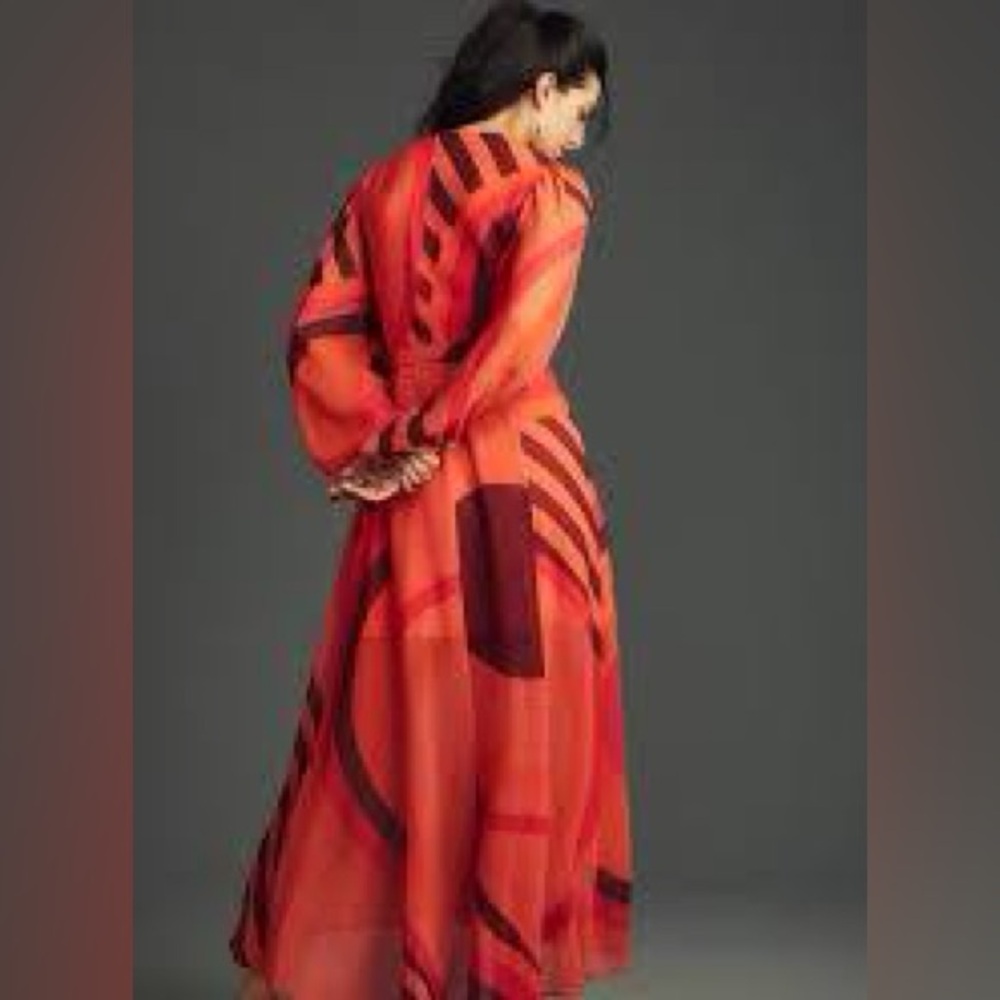 Hutch Lindie Geo Print Long Sleeve Wrap Dress Small Coral Lined NWT $297 - Picture 4 of 5